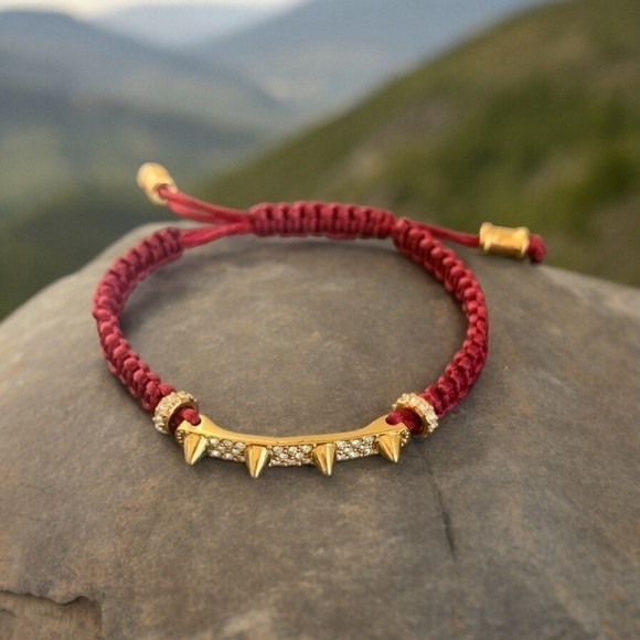 Burgundy Gold and Crystal Studded‎ Bracelet - Picture 1 of 5